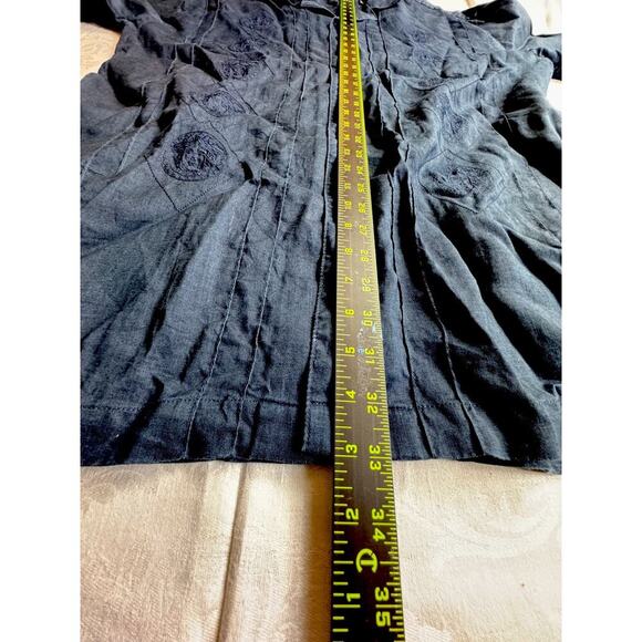 Godbody Linen Deep Navy XL Embossed Button Down Shirt - Picture 6 of 10